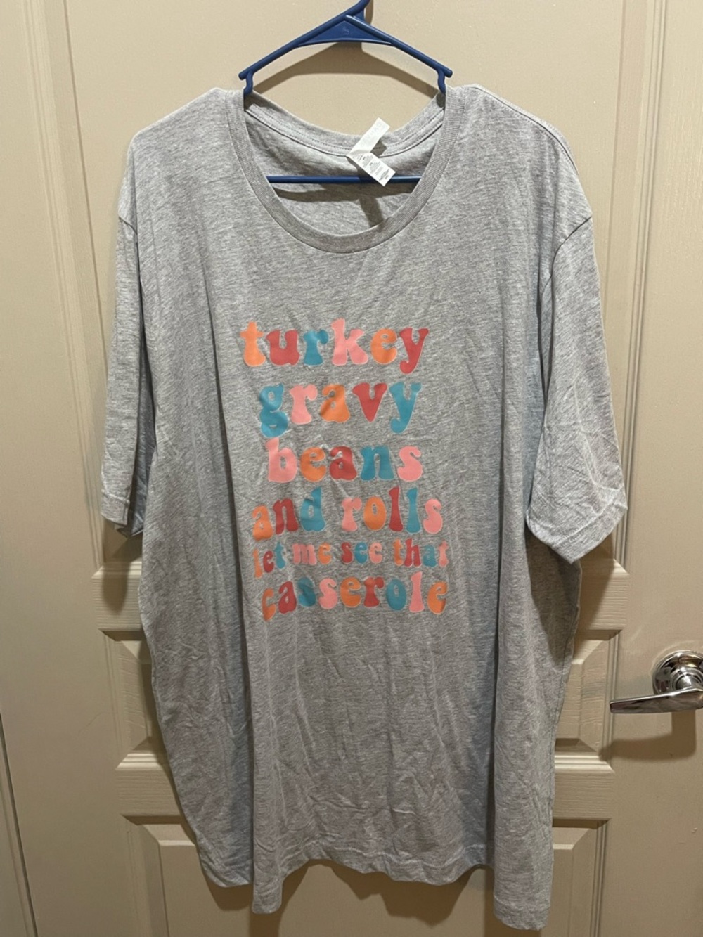 NWOT- Thanksgiving Grey Graphic Tee with Colorful Lettering size 3XL